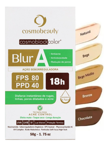 Cosmobeauty Filtro Solar Blur A Fps 80 Anti Acne 50g
