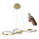 Lustre Led 45w Moderno Unlimited Dourado C/ Controle 75cm