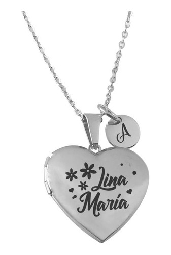 Collar Relicario Corazón  Acero Inoxida- Personalizado Láser