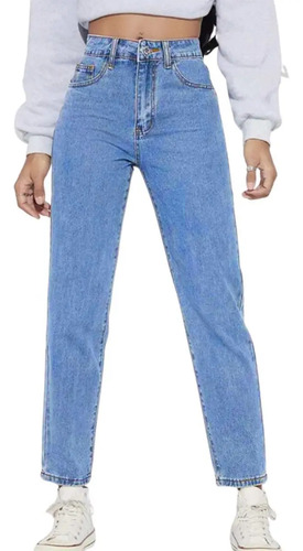 Jeans De Pierna Recta Stretch Unicolor Casual Mujer | Meses sin interés