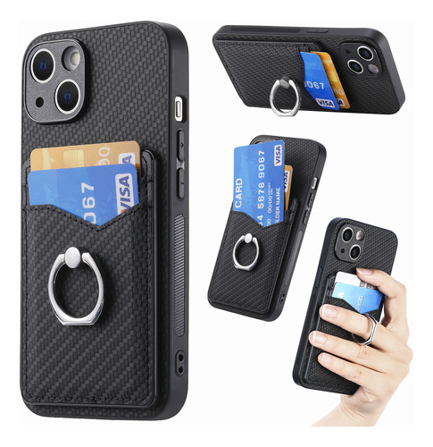 Capa De Couro Ring Holder Cards Slot Wallet Para iPhone
