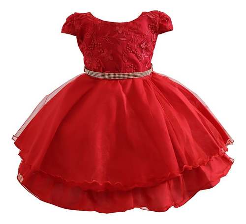 Vestido Vermelho Infantil Daminha Realeza Floral Réveillon