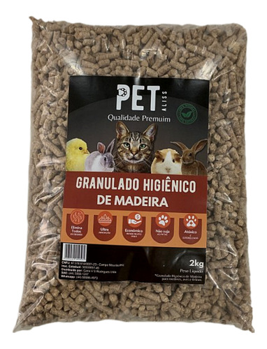 Granulado Higiênico De Madeira Areia Para Gatos 2kg