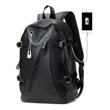 Morral De Cuero Para Hombre Multifuncional, Usb Recargable