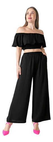 Conjunto 2 Piezas Blusa Y Pantalón Mujer Casual Negro Stfash