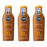 3x Protetor Solar Nivea Sun  Protect & Bronze Fps30 200ml