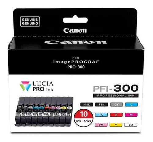 Canon Tinta Pfi-300 Kit 10 Colores Para Pro-300 (14.4 Ml)