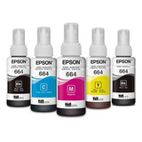 Kit X5 Tinta Epson 664, L120 L210 L220 L350 L450 L575 L555