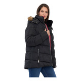 Parka Mujer Hoodie Piel Negro Corona