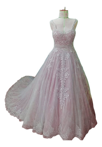 Vestido De Noiva Casamento Princesa Godê Evasé Branco E Rosé
