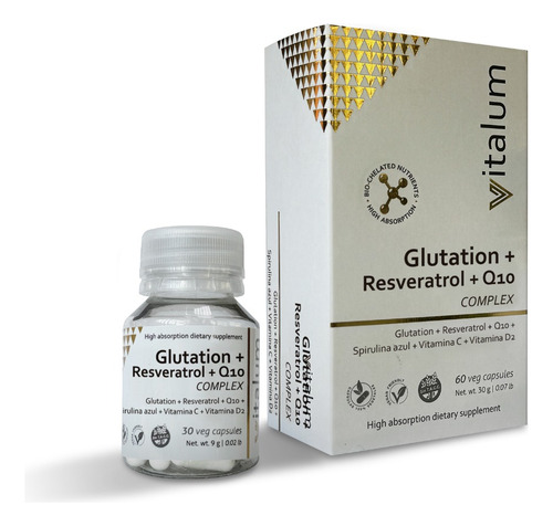 Glutation + Resveratrol + Q10 Complex Vitalum X30 Capsulas Sabor Sin Sabor