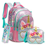 Mochila Y Lonchera De Unicornio Para Niñas De Primaria, Rosa