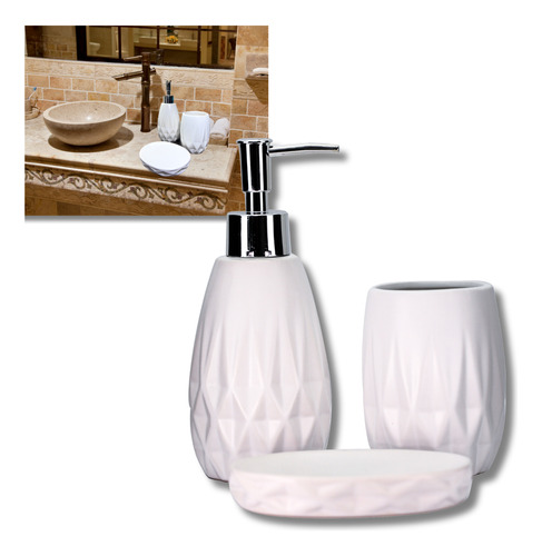 Jogo Banheiro Lavabo Porcelana 3 Peças Estilo Luxo Clean Top