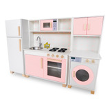 Cozinha Infantil Rosa Bebê E Branca Com Máquina De Lavar