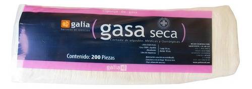 Gasa No Estéril Galia 10x10cm 12 Capas Tipo Vii C/12 Piezas