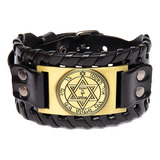 Pulseira De Couro Preto Estrela De Salomão Israel Judaica 