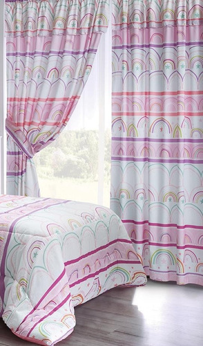 Cortinas Juego 2 Paños Infantil Jean Cartier Violeta Rosa