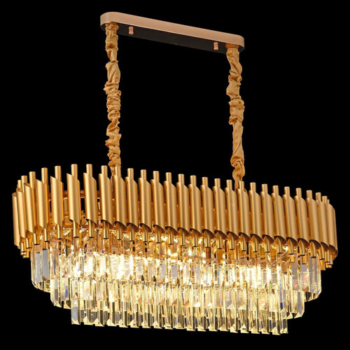 Lustre Pendente De Cristal Retangular Luxo 82cm