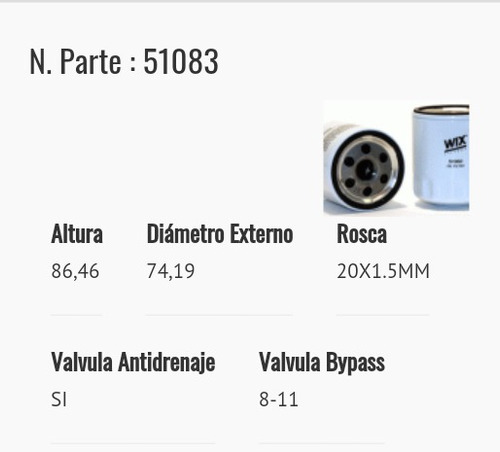 Filtro Wix Aceite 51083 Peugeot 206, 407, 607, Megane, Simbo Foto 3