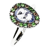 Anillo Zafiro  Diamantes Green Garnet - Oro Blanco Freewatch