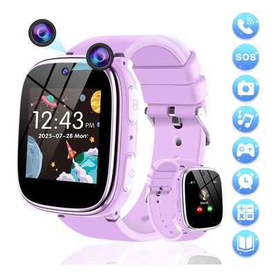 Reloj Inteligente Para Niños,pthtechus Smartwatch Compatible Con Chip Sim 2g Con Llamada,sos,audiolibros Calculadora,cámara,linterna,música,despertador,juego,deportesadecuado Para Niños Niñas Negro | Meses sin interés