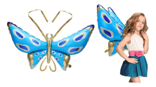 Globo Alas De Mariposa Disfraz Celeste Azul Dorado
