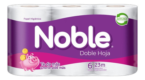 Papel Higiénico Noble -  Doble Hoja - 6 Rollos - 23 Mts Cu.