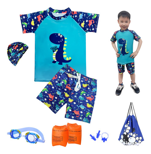 Traje De Baño De Dinosaurio Para Niños Uv 50+10 Piezas