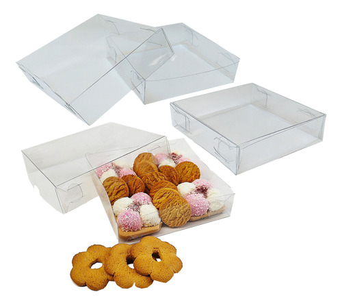 25 Cajas Todo Transparente 10x10x3 Cm 1459 Galletas Dulces 