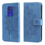 Funda Azul Para Motorola Moto G9 Play/e7 Plus Con Flores De
