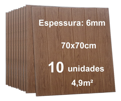 10 Placas 3d Espuma Autoadesivo 70x70cm Madeira Nogueira 6mm