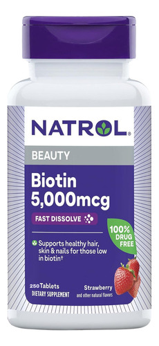 Vitamina Biotin Natrol Beauty 250 Caps Unhas Cabelos 5000mcg Sabor Morango