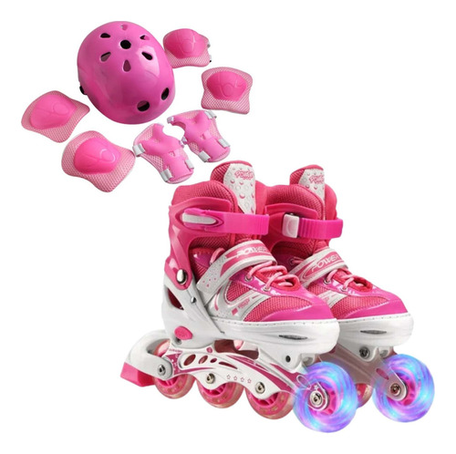 Patines Lineales Ajustables Con Luz + Kit Protección