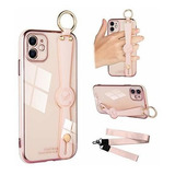 Funda Para iPhone 11 Plating C/agarre, Aro Y Correa Rosa