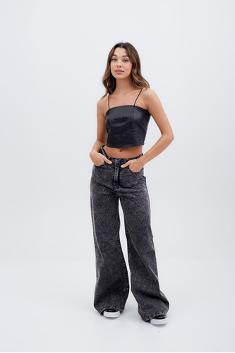 Jeans Wide Leg Elastizados Tiro Alto Para Mujer 