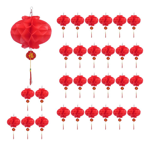 Paquete De 30 Faroles De Papel Rojos Del Año Nuevo Chino De