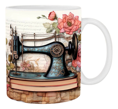 Taza Floral Para Máquina De Coser, Divertida Taza De Café,