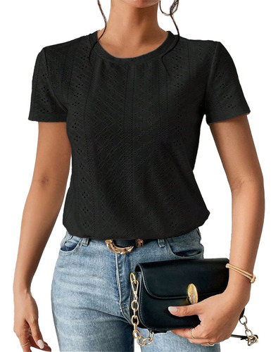 Blusa De Mujer Cuello Redondo Manga Corta Patrón Salir Ropa