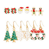 Set De 6 Pares Aretes Navideños 2023 Mujer Niña Árbol Reno S