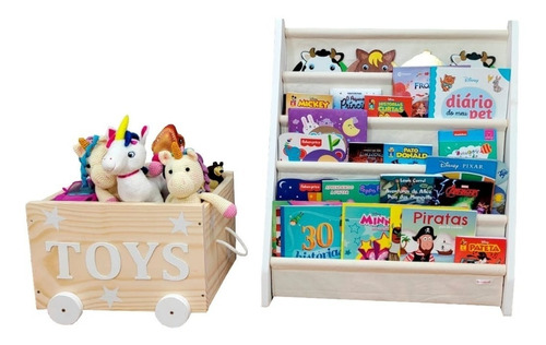 Kit Organizadores, Caixote Toys + Rack Para Livros Infantil