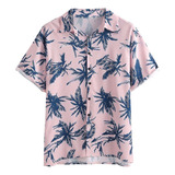 Playera Hawaiana De Manga Corta Con Estampado Tropical Para