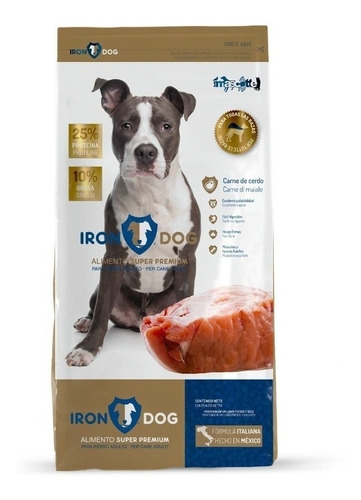 Alimento Iron Dog Super Premium Para Perro Adulto Todos Los Tamaños Sabor Cerdo En Bolsa De 20kg