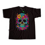 Remera Calavera Floreada Estampa Grande Dtf Calidad Premium