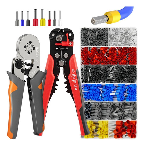 Kit Alicate Crimpar Descascador 1300 Terminais Ilhos Tubular