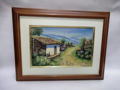 Cuadro Antiguo Óleo Sobre Lienzo Madera Moreno Paisaje Campo