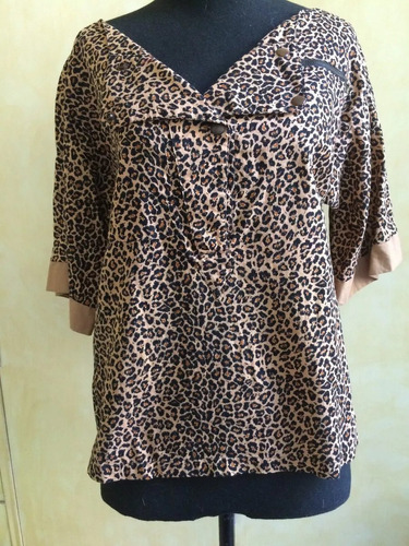 Camisa Mujer Animal Print Manga Corta Vintage M Impecable