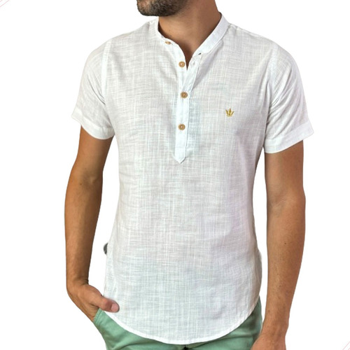 Camisa Bata Masculina Trama Linho Branco - Barata Moderna