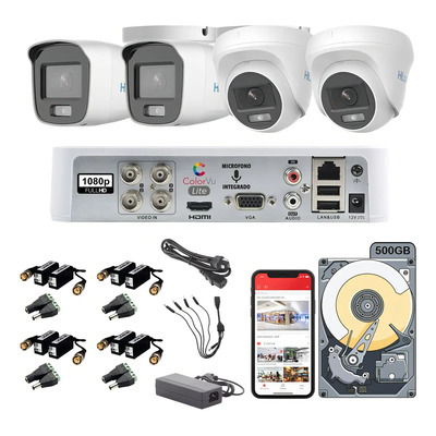 Kit Cctv Hilook Colorvu Audio 4 1080p Domo-bala Baluns 500gb Color Blanco | Envío gratis