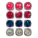 12 Potinhos Glitter Flocado Pó Para Decoração De Unhas Gel Cor Sortido