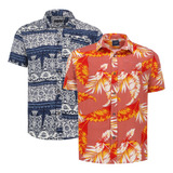 Paquete 2 Camisas Hawaianas Manga Corta Hombre Playa Comoda